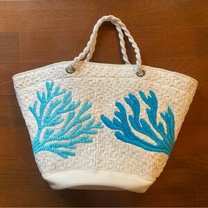 NWT Chico’s Coral Raffia Tote/Bag/Purse